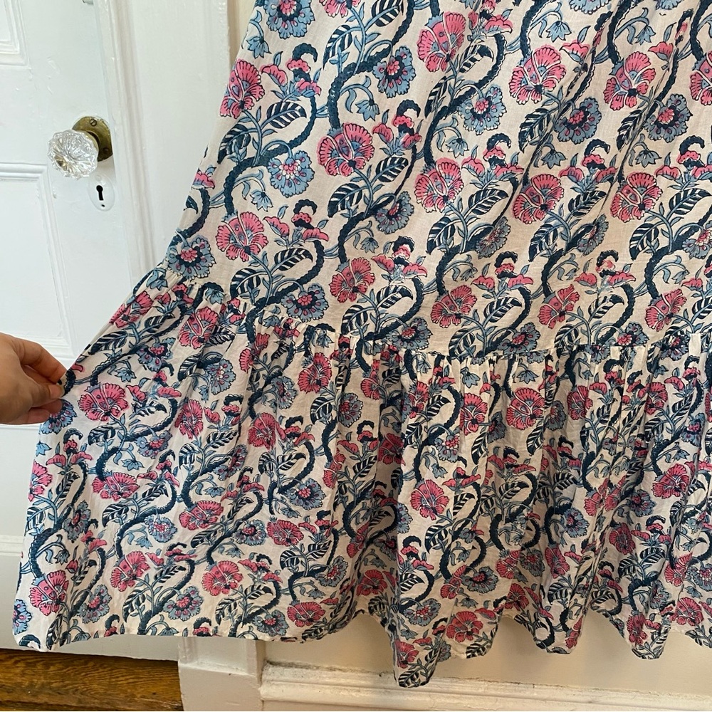ANNA CATE Giselle Floral Block Print Ruffle Smocked Maxi Dress Blue/Pink Small - Picture 12 of 13